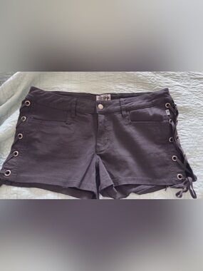 Daang Goodman Tripp NYC Black Denim Laced-side Shorts